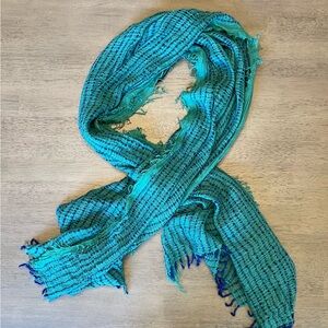 massimo Turquoise and Navy Fringed Scarf